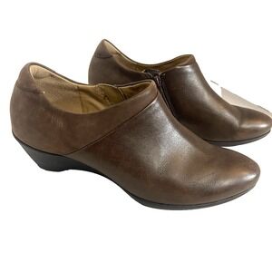 ECCO Shape Sculptured Brown Leather Shoes‎ Side Zip Women's US Size 8 8.5 EU 39